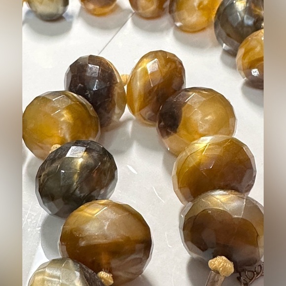 Necklace Hand knotted Faux Acrylic Tigers Eye Facets Choker Chunky Beads 4099 - Picture 5 of 16